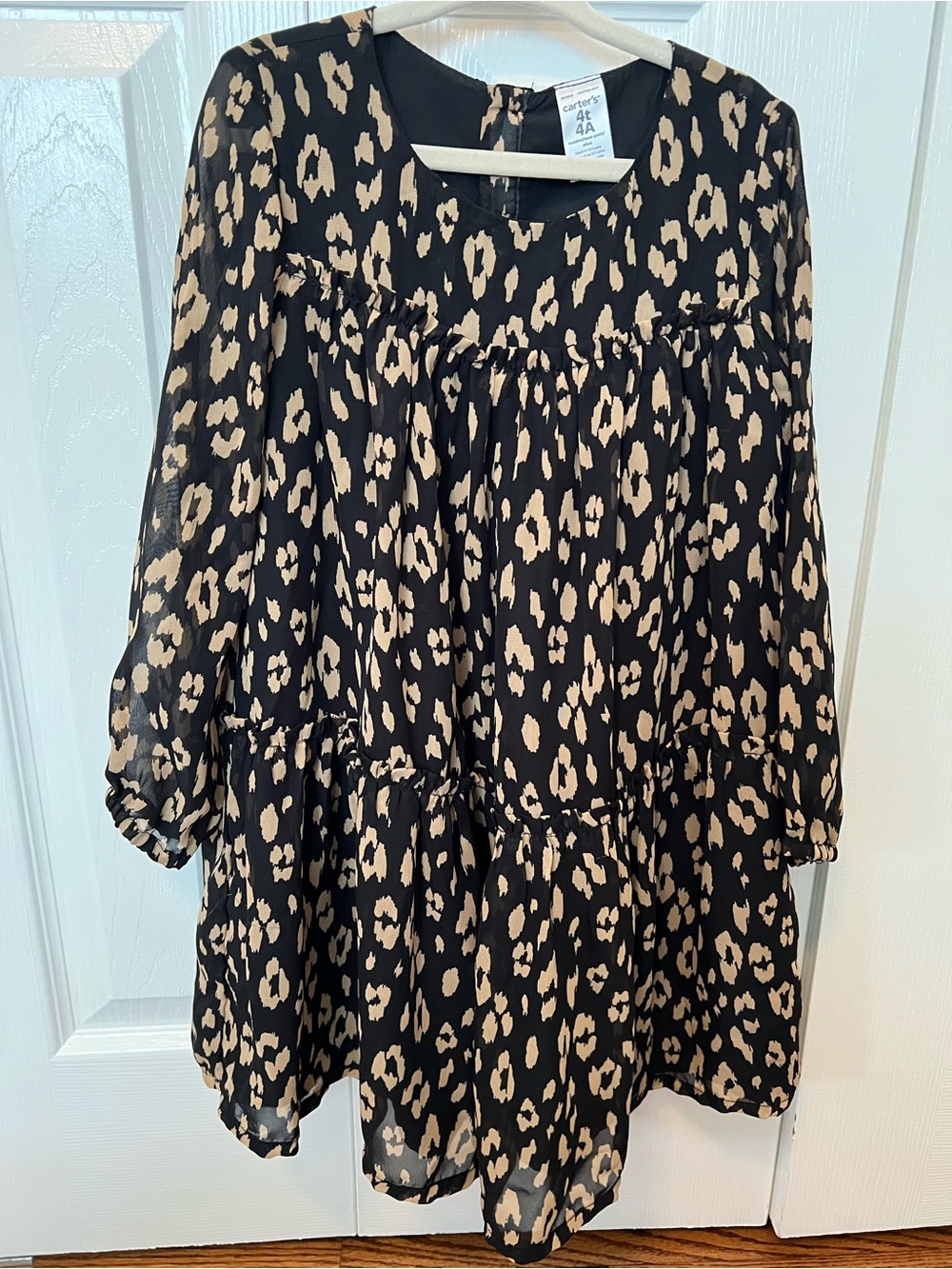 Black and Tan Leopard Print Long Sleeve Girl’s Blouse Dress - Size 4T